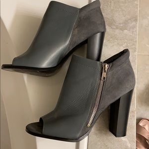 Grey Peep Toe Heeled Booties